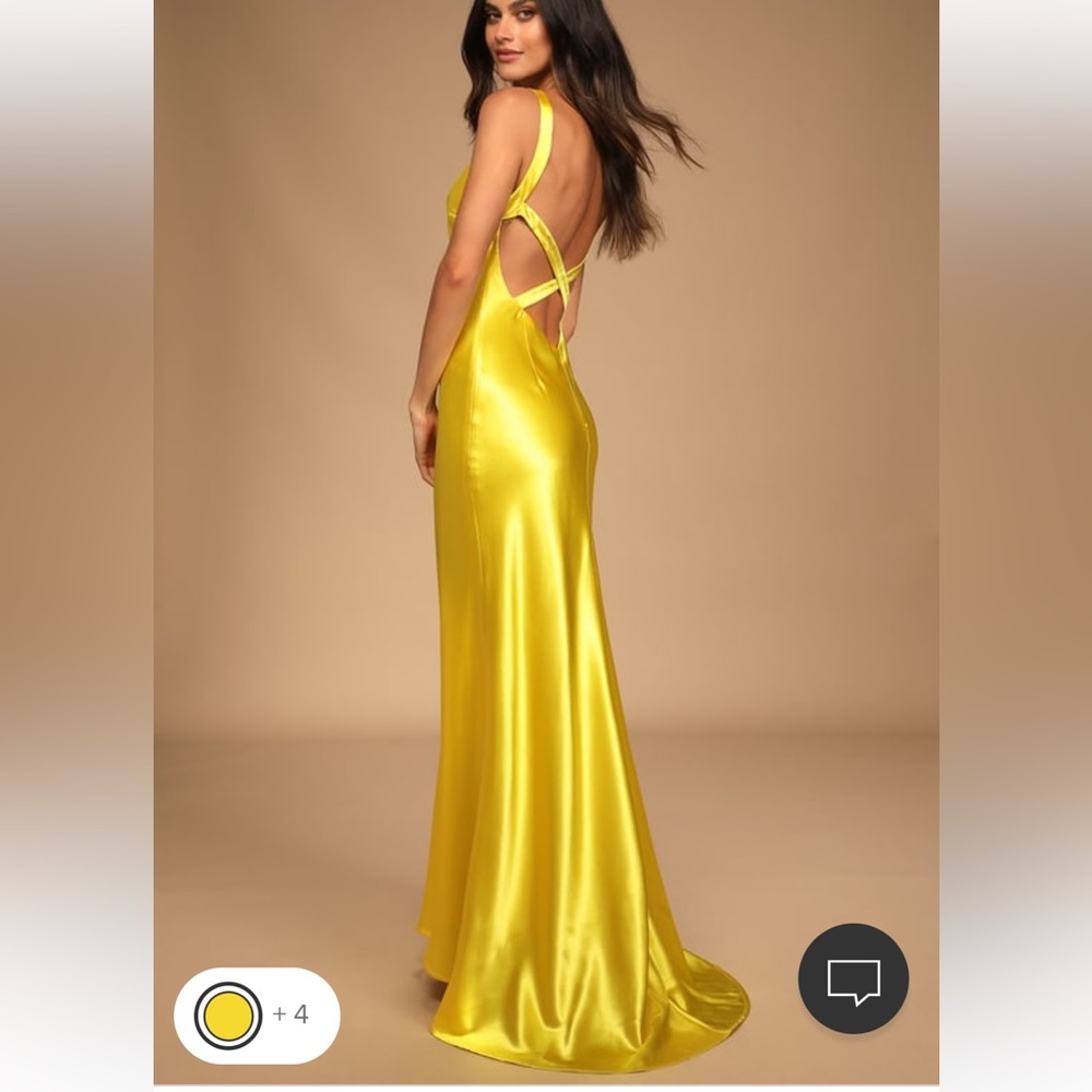 Lulu’s Perfectly Classy Yellow Satin Strappy Maxi Dress